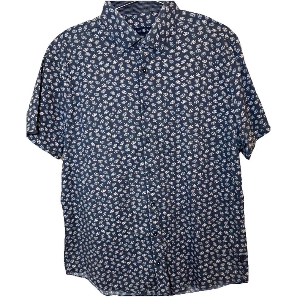 Stone Rose Men’s Short Sleeve Skull Print Button Down Shirt  Large
